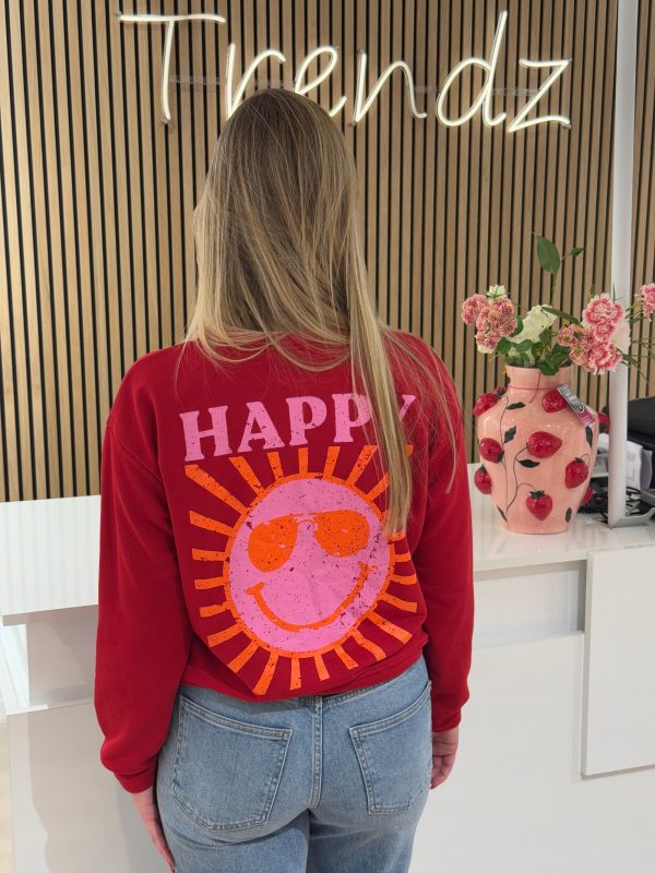 Sweater happy rood - Afbeelding 2