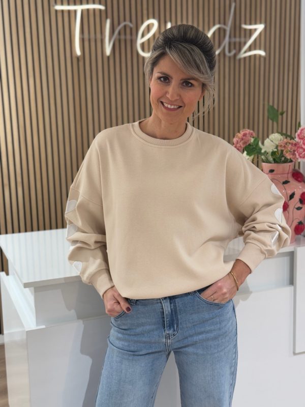 Sweater hearts beige - Afbeelding 2