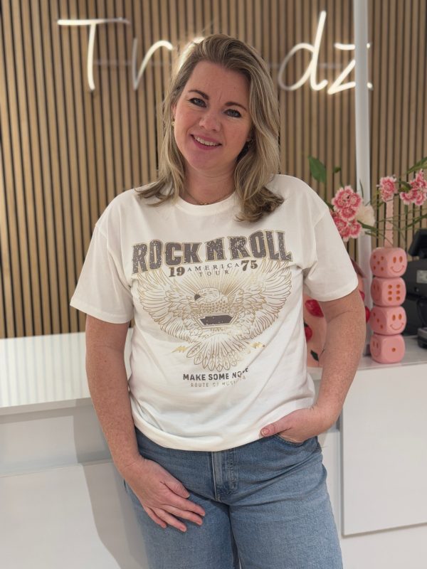 Shirtje Rock 'n roll wit met beige